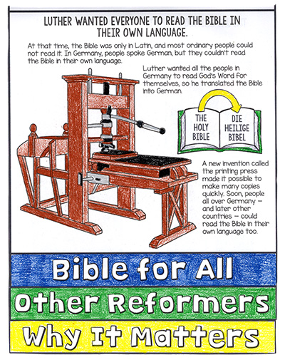 Luther’s Bible translation page in Reformation Day kids’ Bible craft.